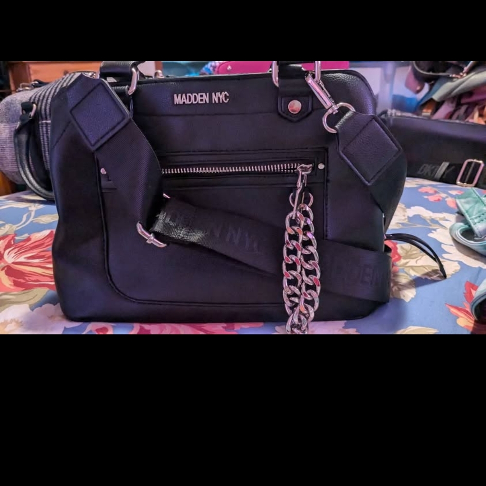 Madden NYC Black Handbag with Chain Detail